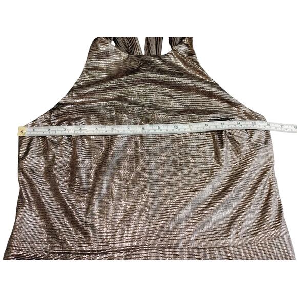 H by Halston Drape Metallic Gunmetal Halter Neck Midi Dress Gold Womens Size 10 - Picture 4 of 6